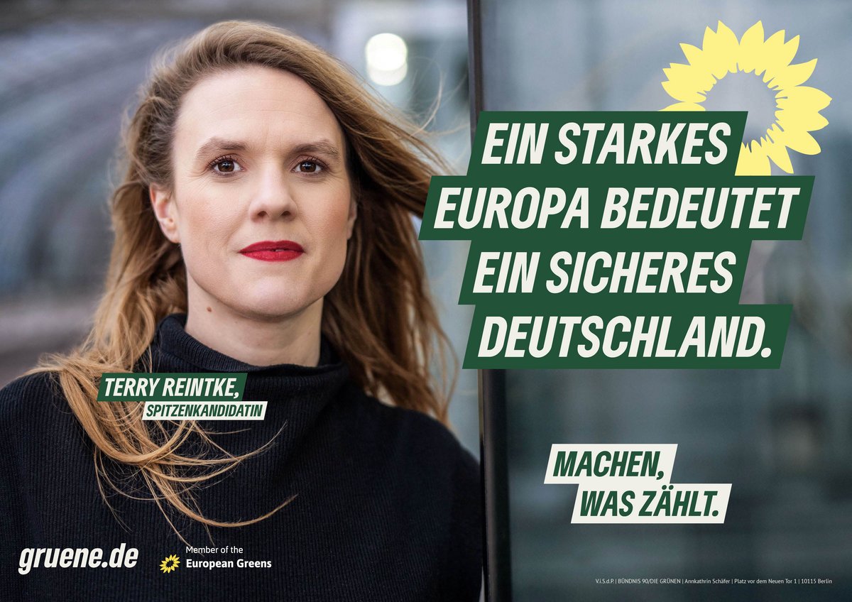 Plakat mit einem Portrait von Terry Reintke. Daneben die Aufschrift "Ein starkes Europa bedeutet ein sicheres Deutschland"